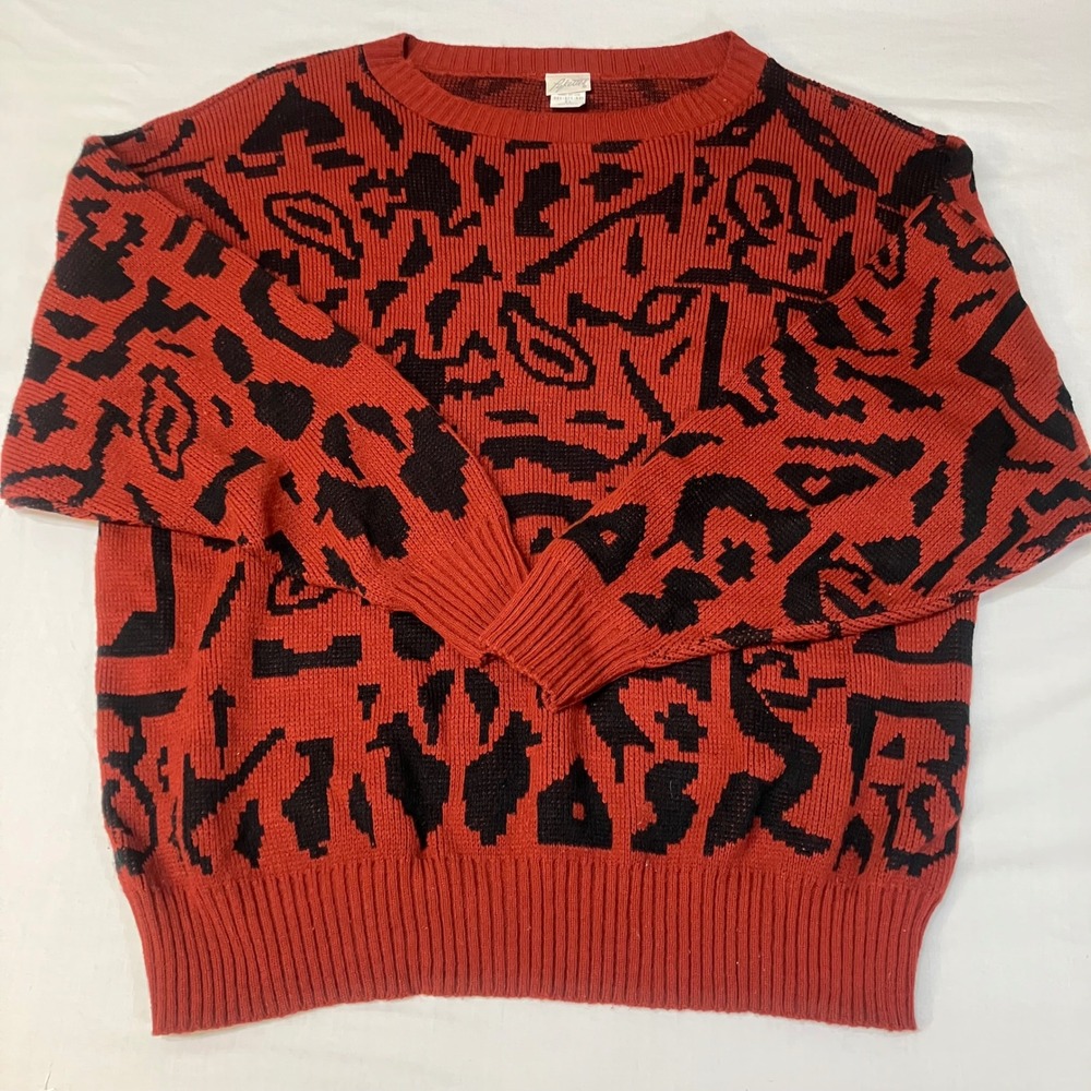 Pykettes Vintage 80s Abstract Geometric Sweater Wool Blend Womens XL Made in USA